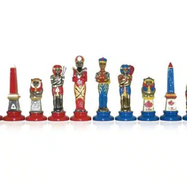 Ensemble "Egypte III" Echiquier en Bois d'Erable & Jeu d'Echecs en Métal Massif Peint à la Man