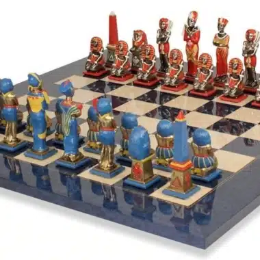 Ensemble Egypte III Echiquier en Bois d'Erable & Jeu d'Echecs en Métal Massif Peint à la Man – Image 5