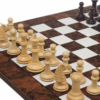Ensemble "Bois de Rose Luxe" Echiquier en Bois de Noyer Foncé & Jeu d'Echecs en Bois de Rose Massif