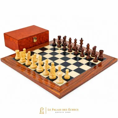 Ensemble Supreme complet : échiquier, pièces en bois de rose et coffret en racine