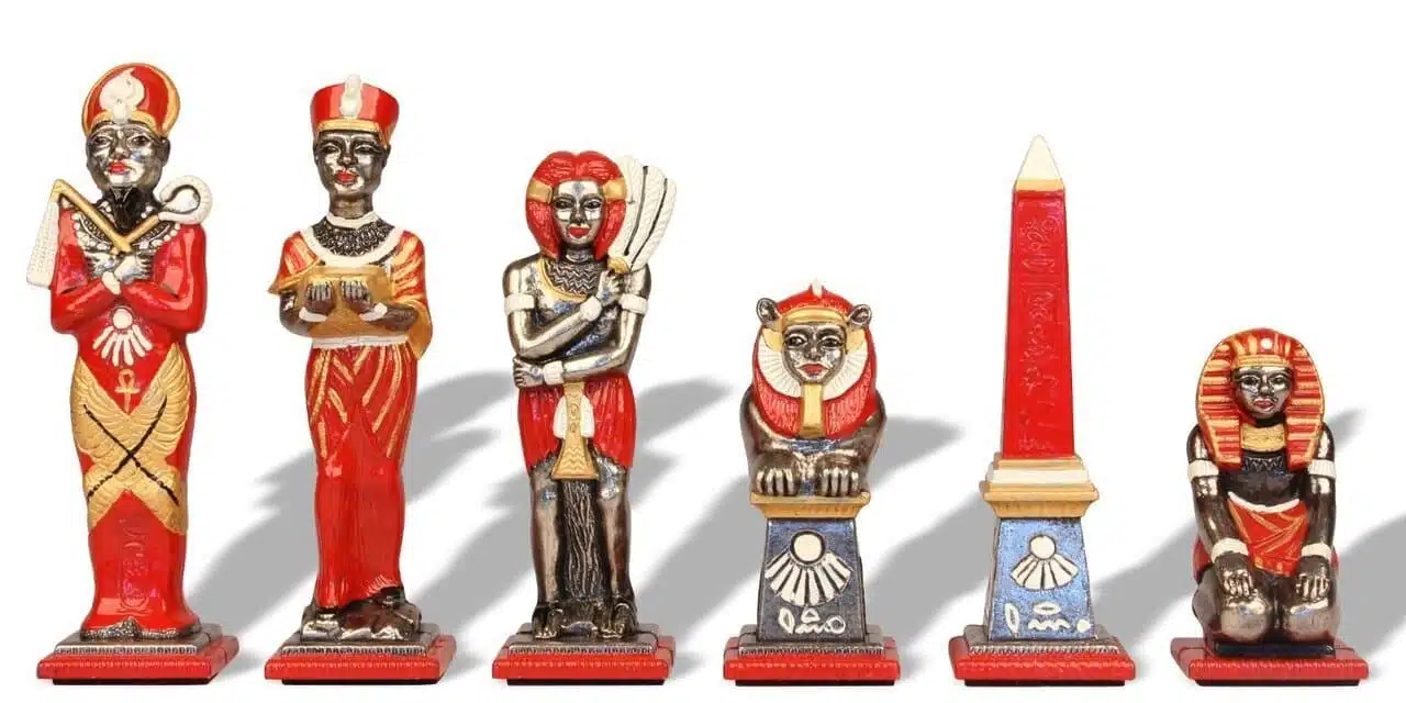 Ensemble Egypte III Echiquier en Bois d'Erable & Jeu d'Echecs en Métal Massif Peint à la Man – Image 9
