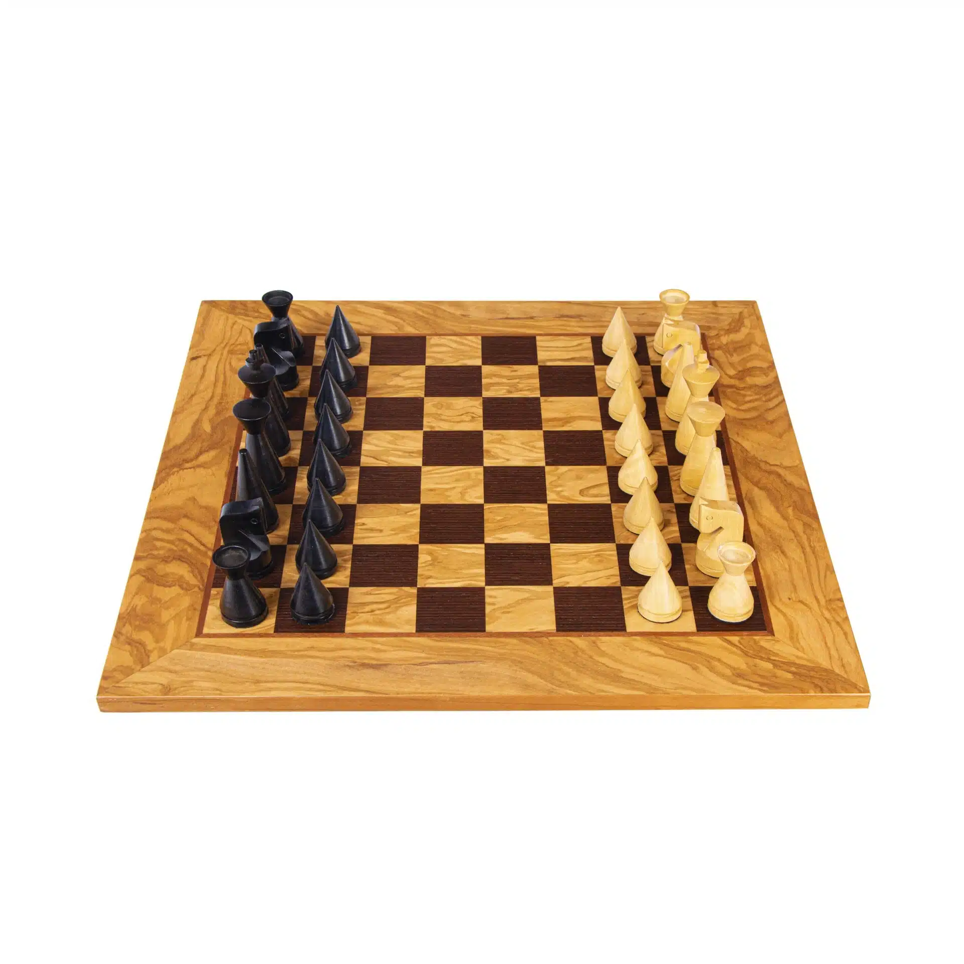 Jeu d'Echecs Moderne en Bois de Rose et Echiquier en Loupe d'Olivier avec Rangement – Image 7