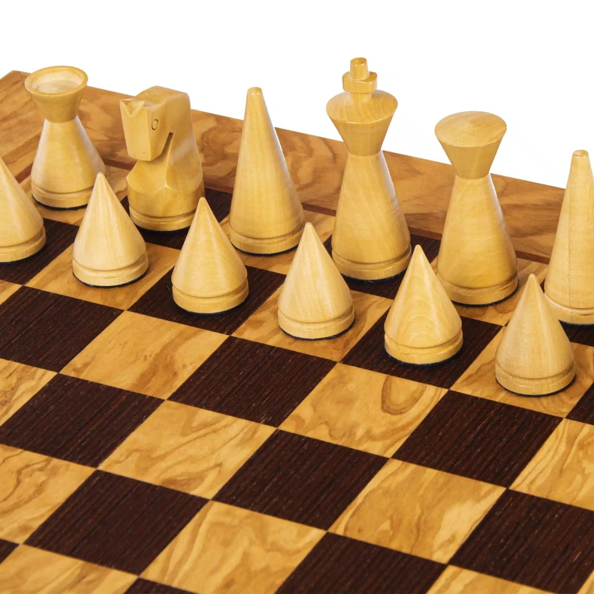 Jeu d'Echecs Moderne en Bois de Rose et Echiquier en Loupe d'Olivier avec Rangement – Image 3
