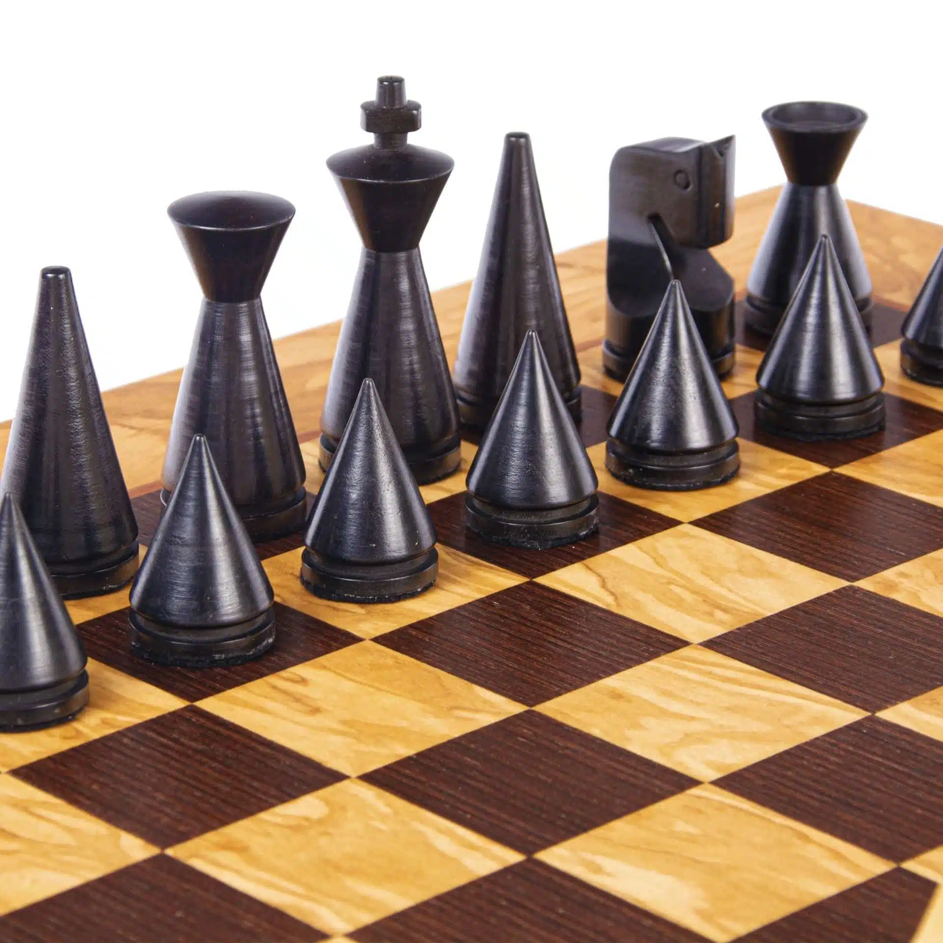 Jeu d'Echecs Moderne en Bois de Rose et Echiquier en Loupe d'Olivier avec Rangement – Image 2