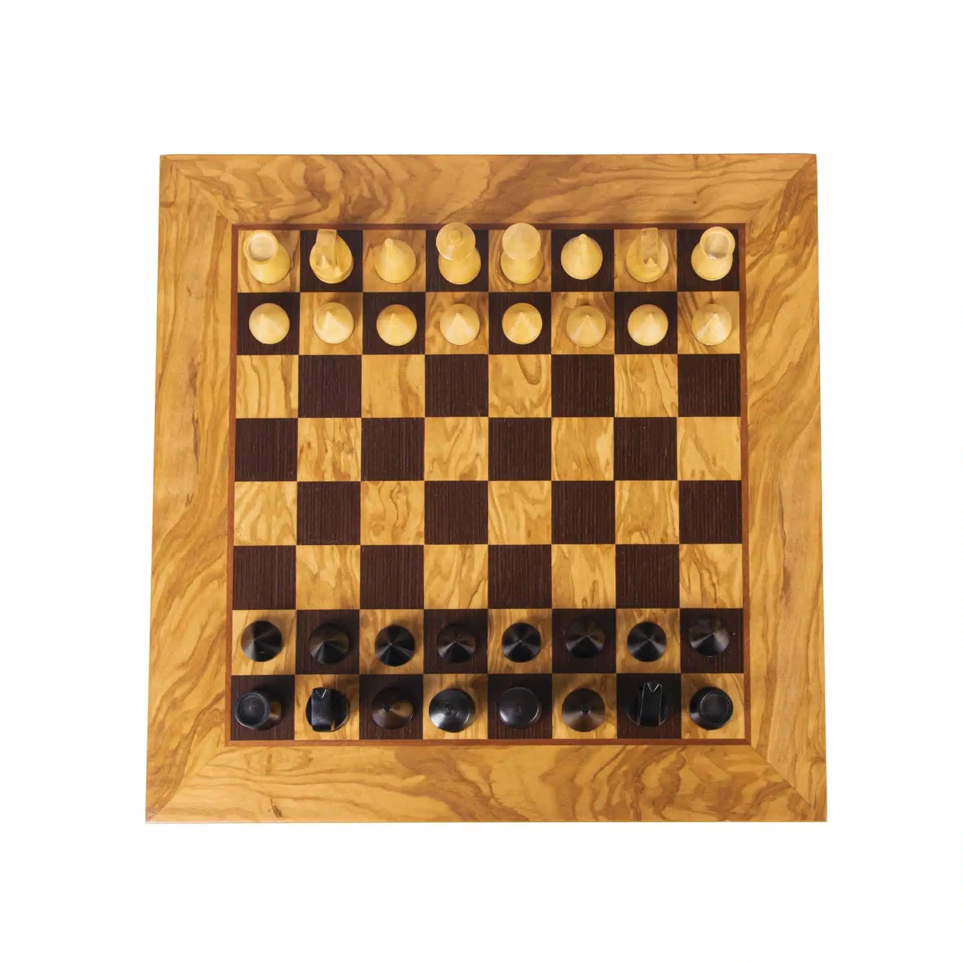 Jeu d'Echecs Moderne en Bois de Rose et Echiquier en Loupe d'Olivier avec Rangement – Image 6