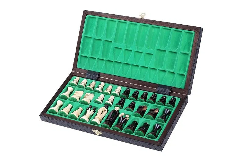 Jeu d'Echecs et Echiquier en Bois Pliant avec Rangement – Image 2