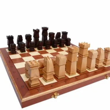 Jeu d'Echecs en Bois Cubique et Echiquier en Bois Pliant