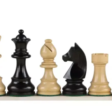 Détail des pièces noires et claires : dame, fou, cavalier et tour côte à côte