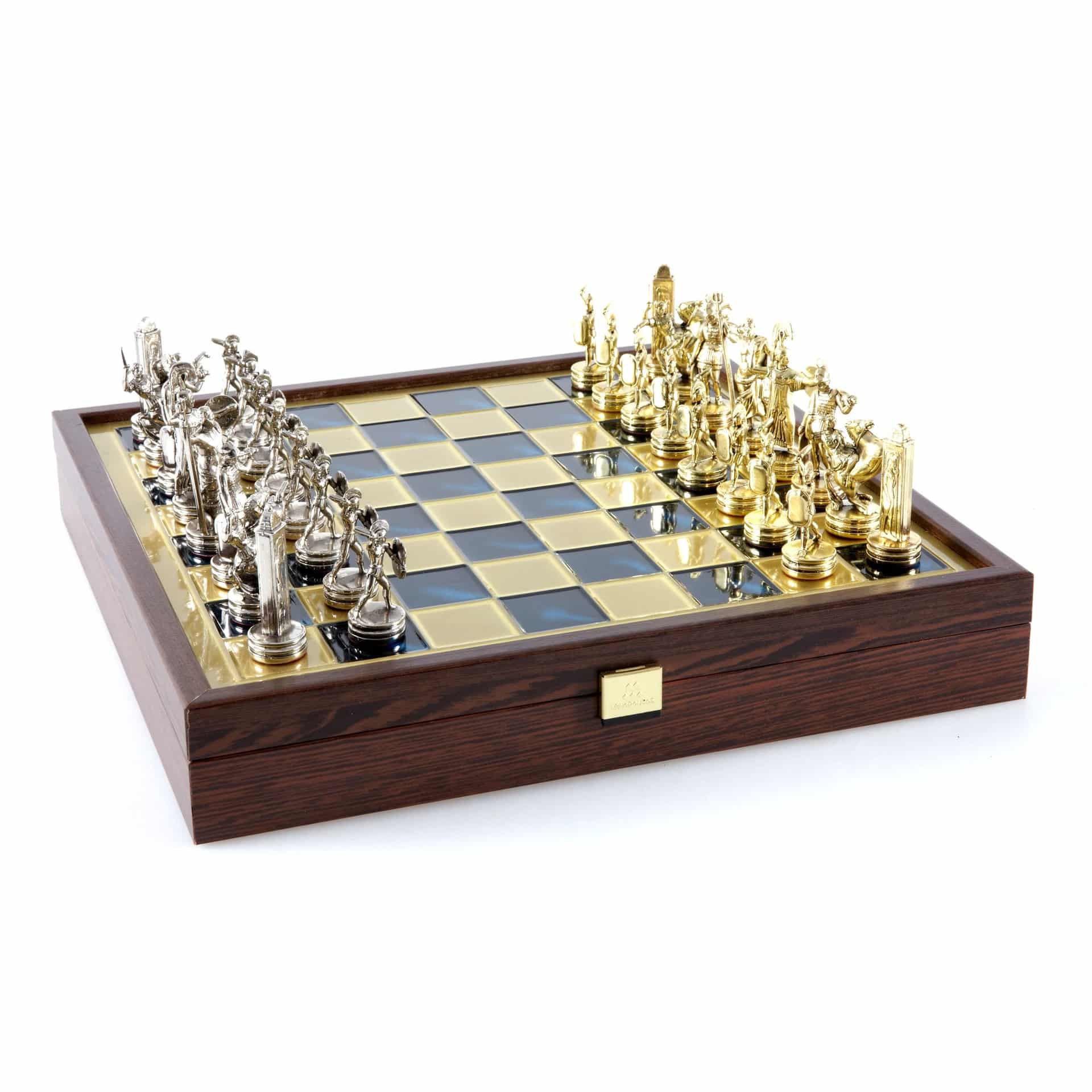 Jeu d'Échecs Mythologie Grecque en Métal Doré et Argenté – Échiquier avec Rangement Intégré – Image 2