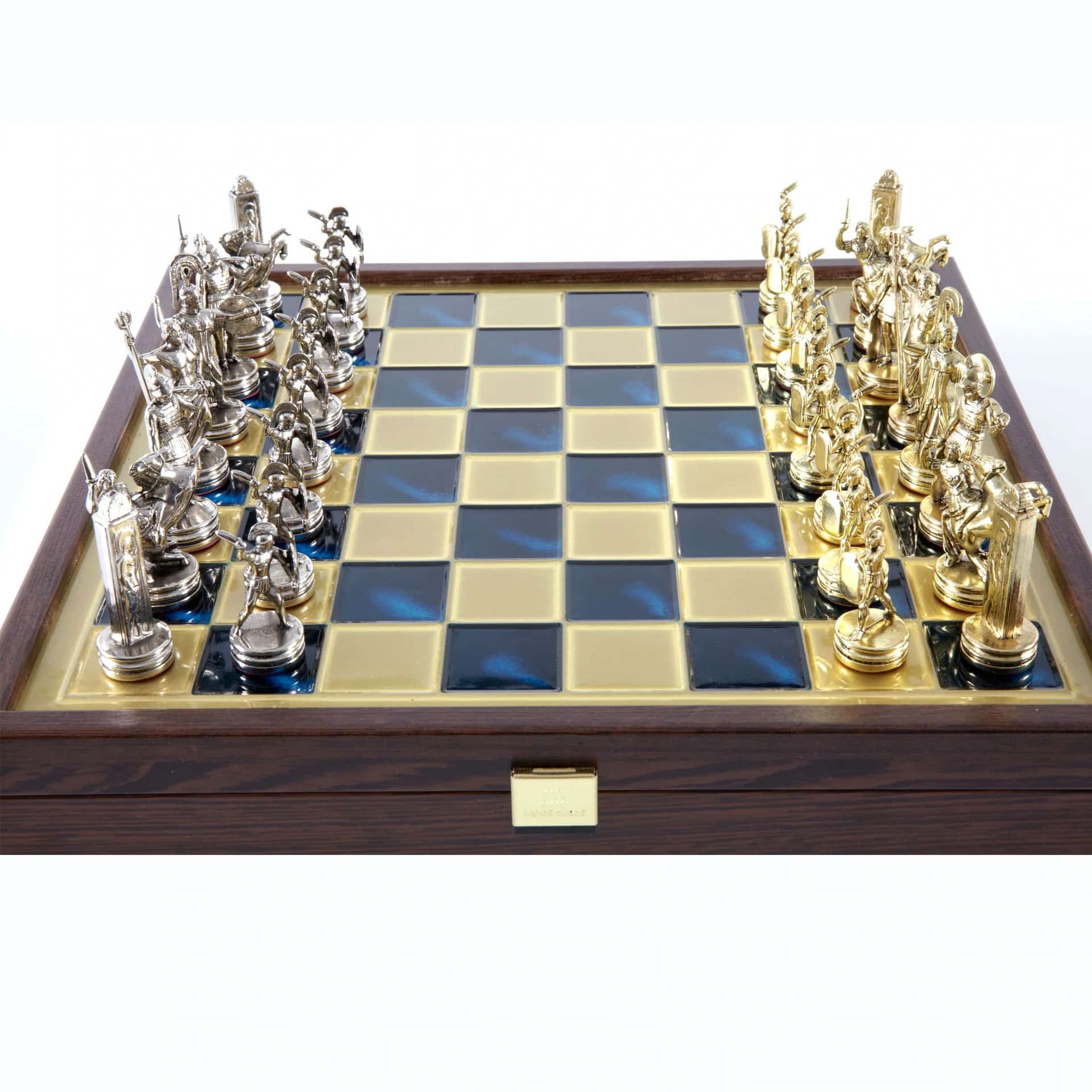 Jeu d'Échecs Mythologie Grecque en Métal Doré et Argenté – Échiquier avec Rangement Intégré – Image 5