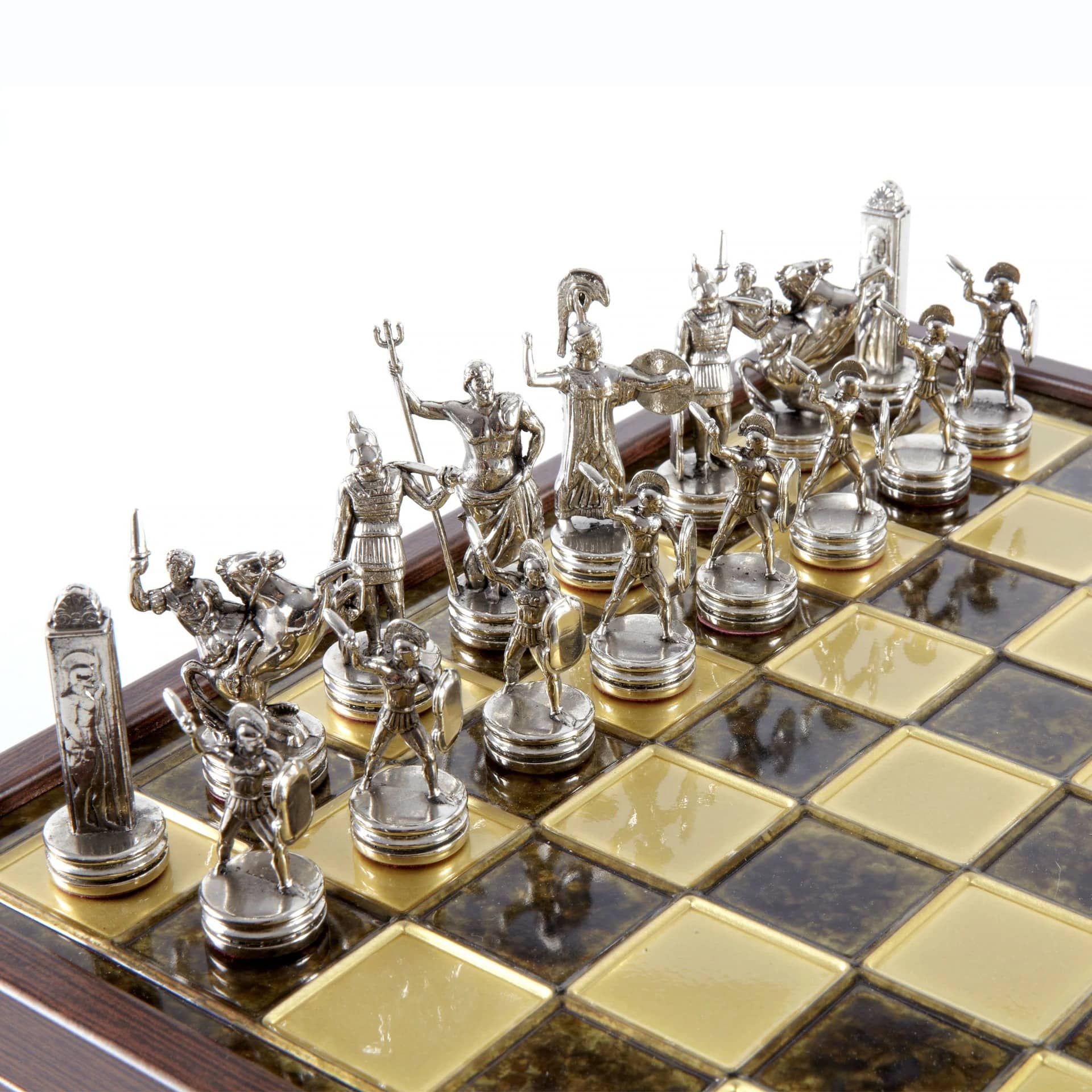 Jeu d'Échecs Mythologie Grecque en Métal Doré et Argenté – Échiquier avec Rangement Intégré – Image 12