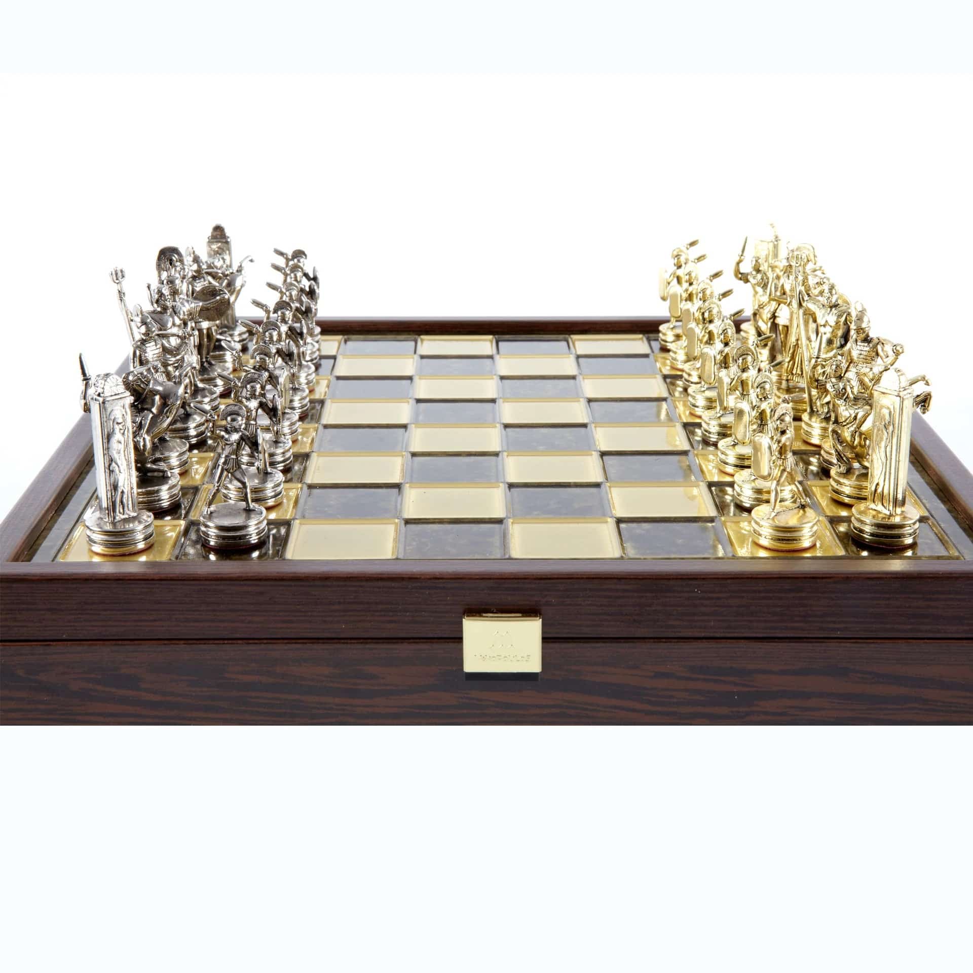 Jeu d'Échecs Mythologie Grecque en Métal Doré et Argenté – Échiquier avec Rangement Intégré – Image 9