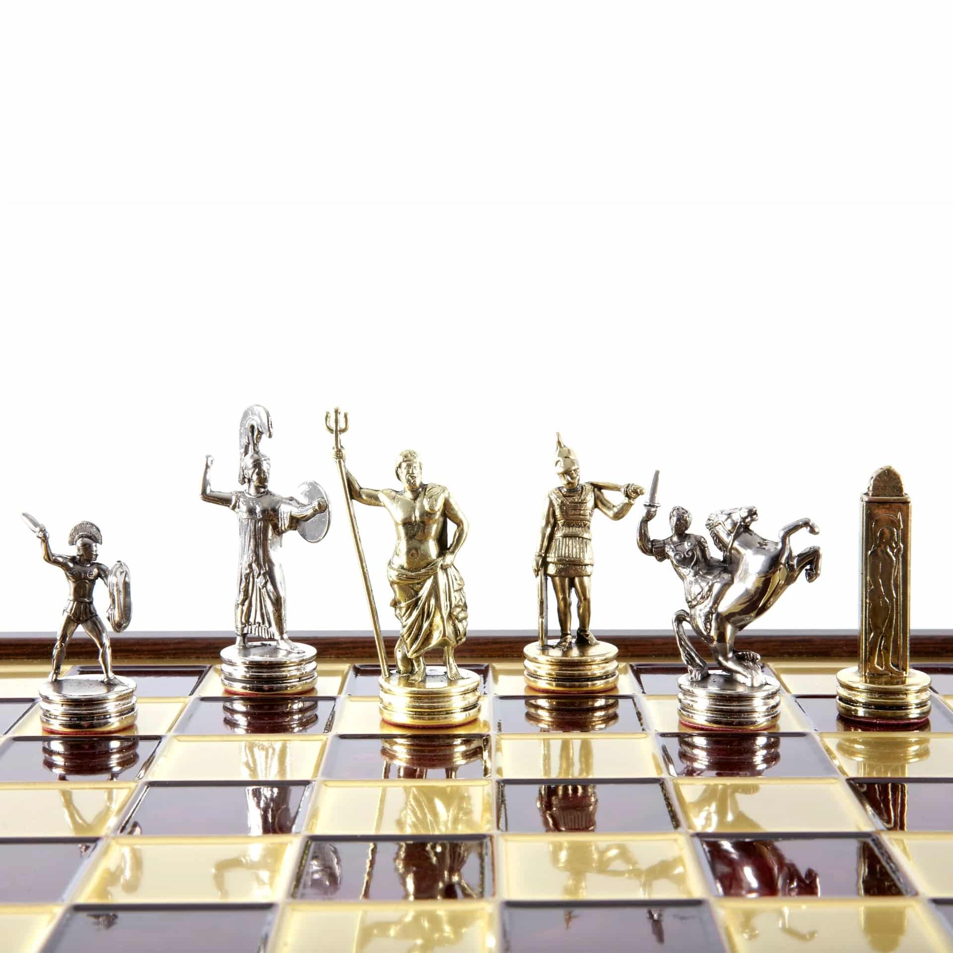 Jeu d'Échecs Mythologie Grecque en Métal Doré et Argenté – Échiquier avec Rangement Intégré – Image 14