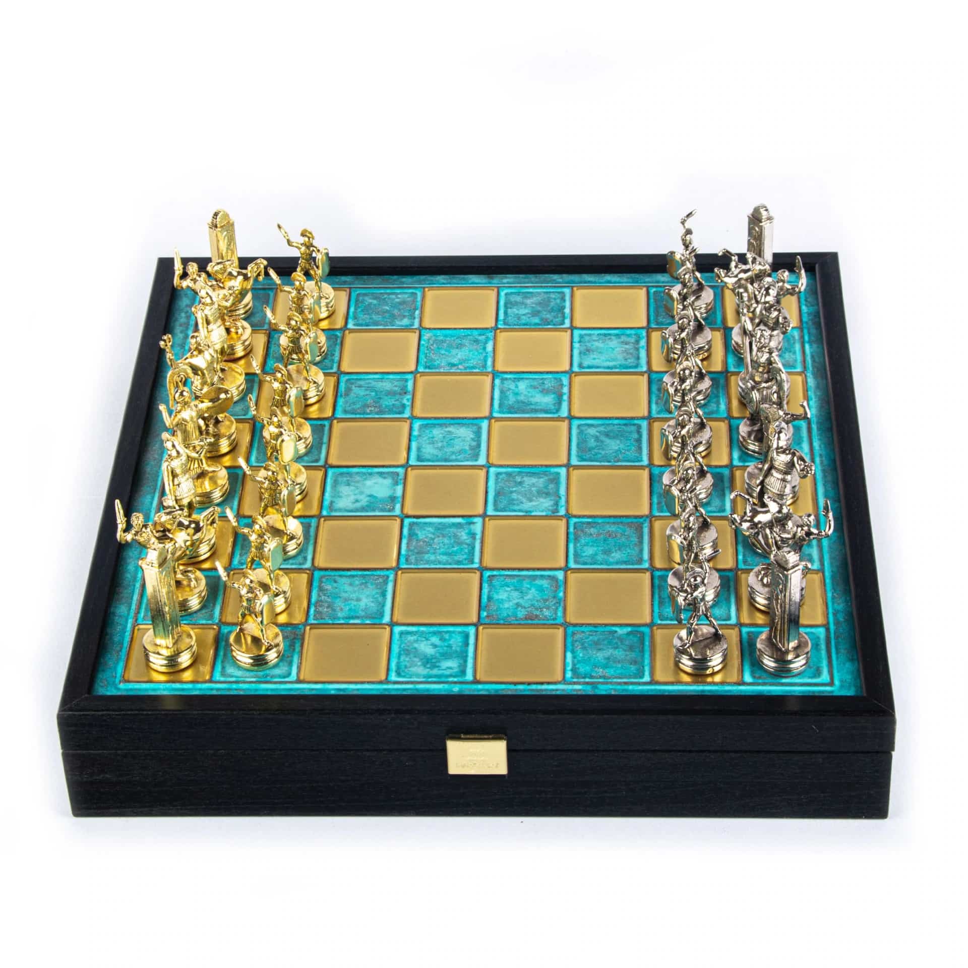Jeu d'Échecs Mythologie Grecque en Métal Doré et Argenté – Échiquier avec Rangement Intégré – Image 20