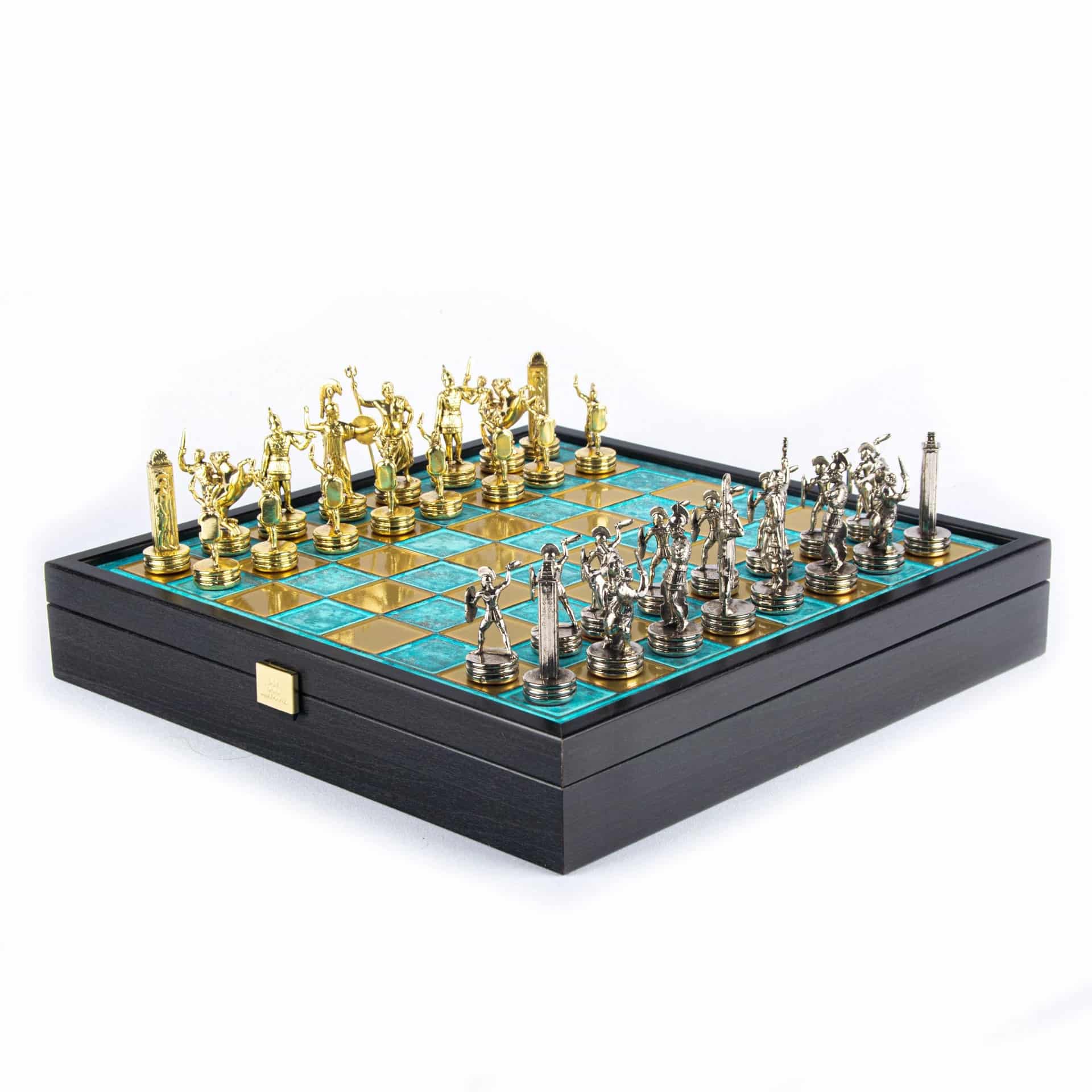Jeu d'Échecs Mythologie Grecque en Métal Doré et Argenté – Échiquier avec Rangement Intégré – Image 19