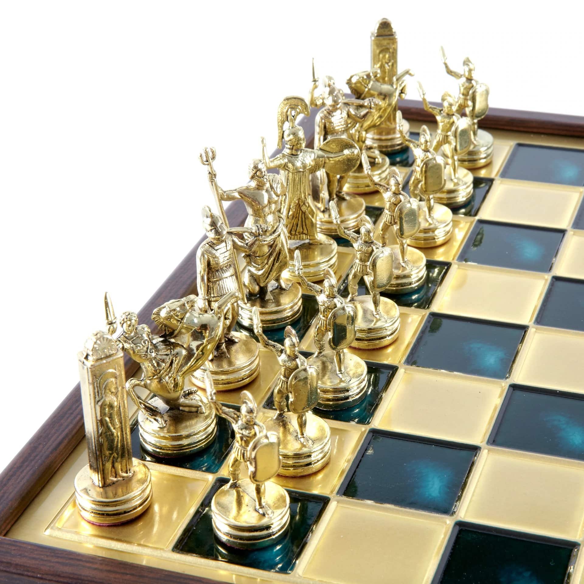 Jeu d'Échecs Mythologie Grecque en Métal Doré et Argenté – Échiquier avec Rangement Intégré – Image 15