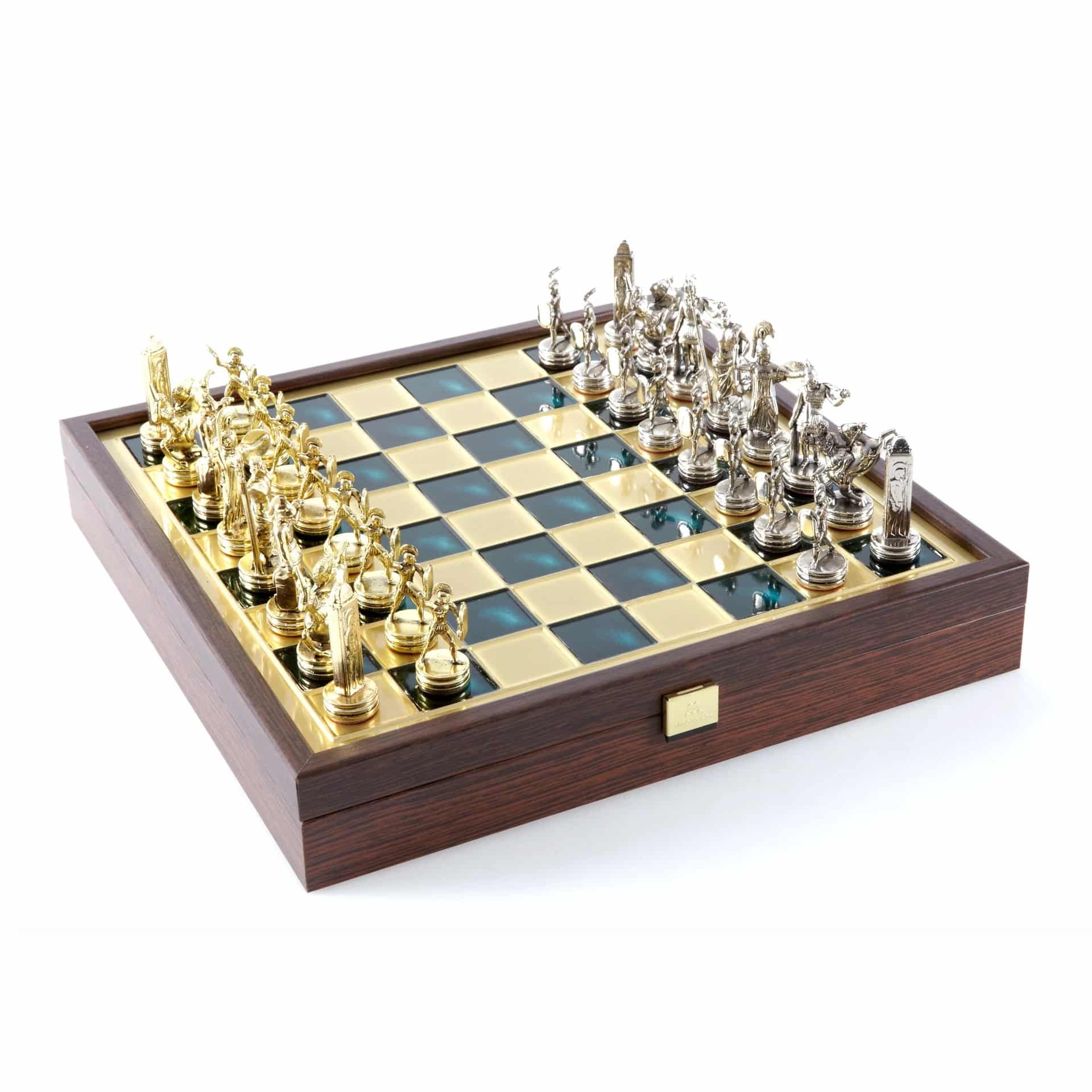 Jeu d'Échecs Mythologie Grecque en Métal Doré et Argenté – Échiquier avec Rangement Intégré – Image 7