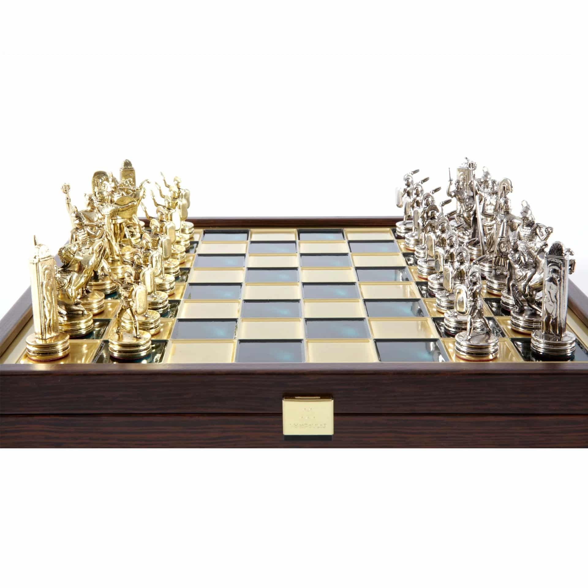 Jeu d'Échecs Mythologie Grecque en Métal Doré et Argenté – Échiquier avec Rangement Intégré – Image 6