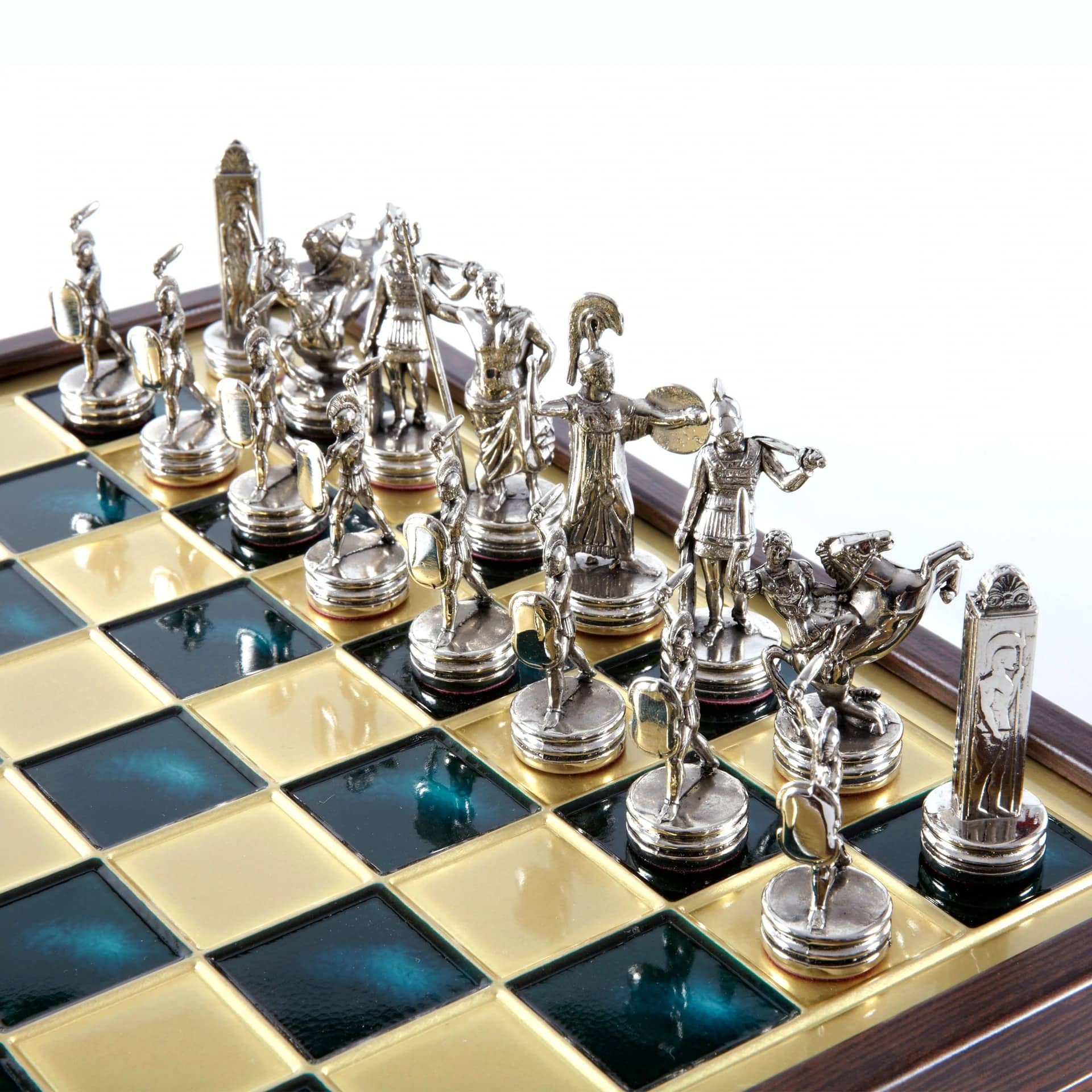Jeu d'Échecs Mythologie Grecque en Métal Doré et Argenté – Échiquier avec Rangement Intégré – Image 16