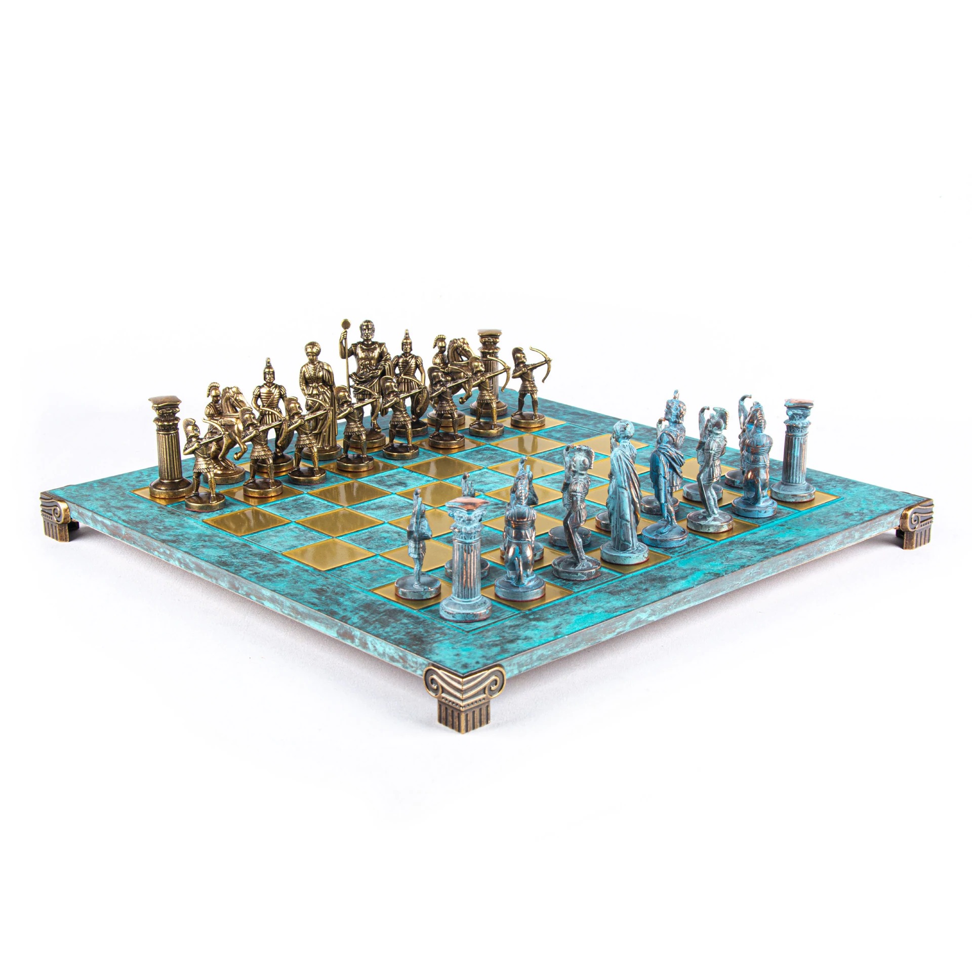 Ensemble de Jeu d'Échecs Archers et Batailles Historiques – Pièces en Métal Bronze & Patine Bleue – Image 13