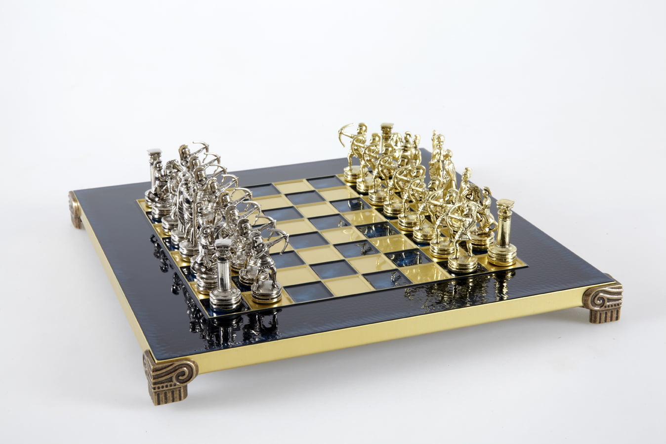 Petit Ensemble de Jeu d'Échecs en Métal Argenté et Or Archers - Coffret en Bois Stratifié avec Échiquier en Métal – Image 18