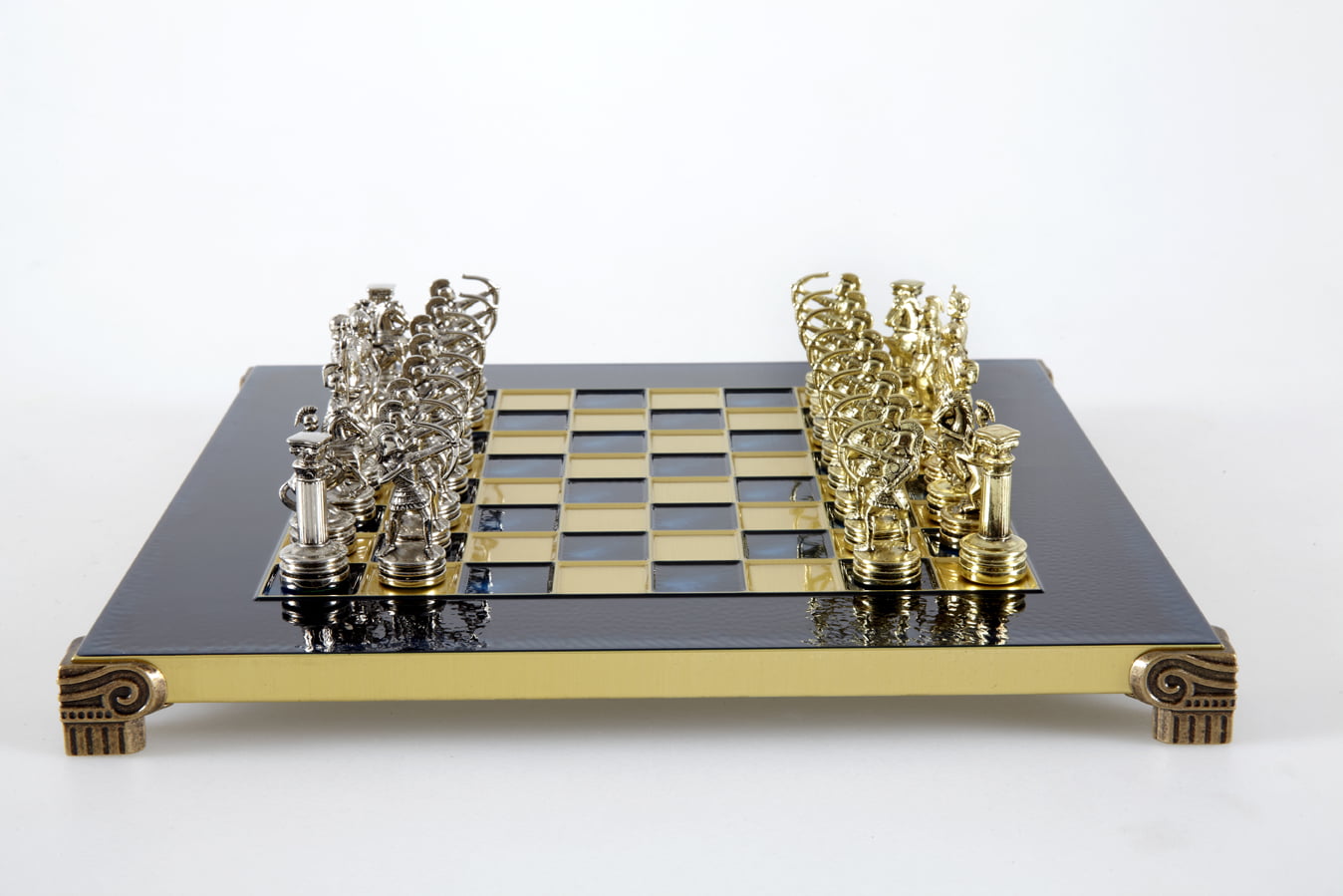 Petit Ensemble de Jeu d'Échecs en Métal Argenté et Or Archers - Coffret en Bois Stratifié avec Échiquier en Métal – Image 25
