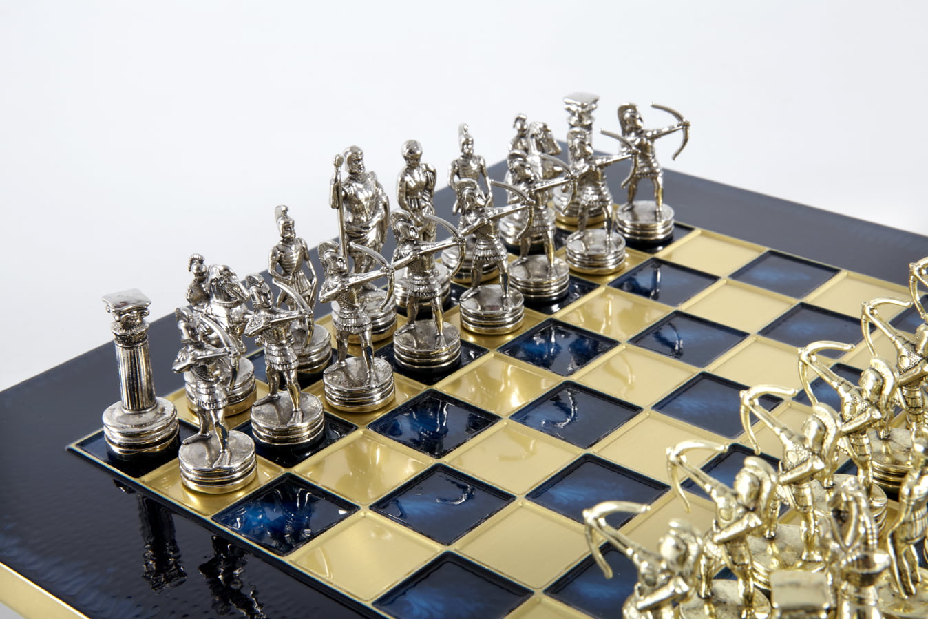 Petit Ensemble de Jeu d'Échecs en Métal Argenté et Or Archers - Coffret en Bois Stratifié avec Échiquier en Métal – Image 27