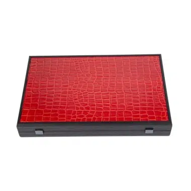 Backgammon Luxe fermé, coffret en cuir effet crocodile rouge vu de dessus