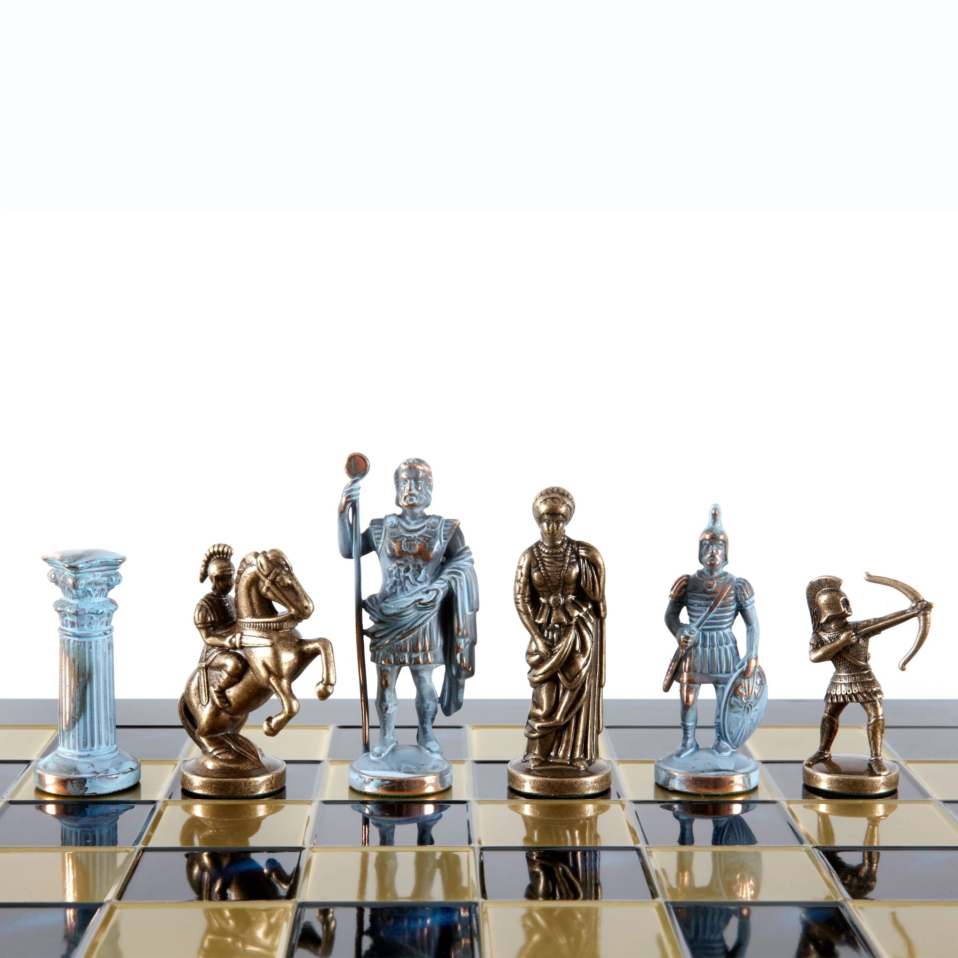 Ensemble de Jeu d'Échecs Archers et Batailles Historiques – Pièces en Métal Bronze & Patine Bleue – Image 11