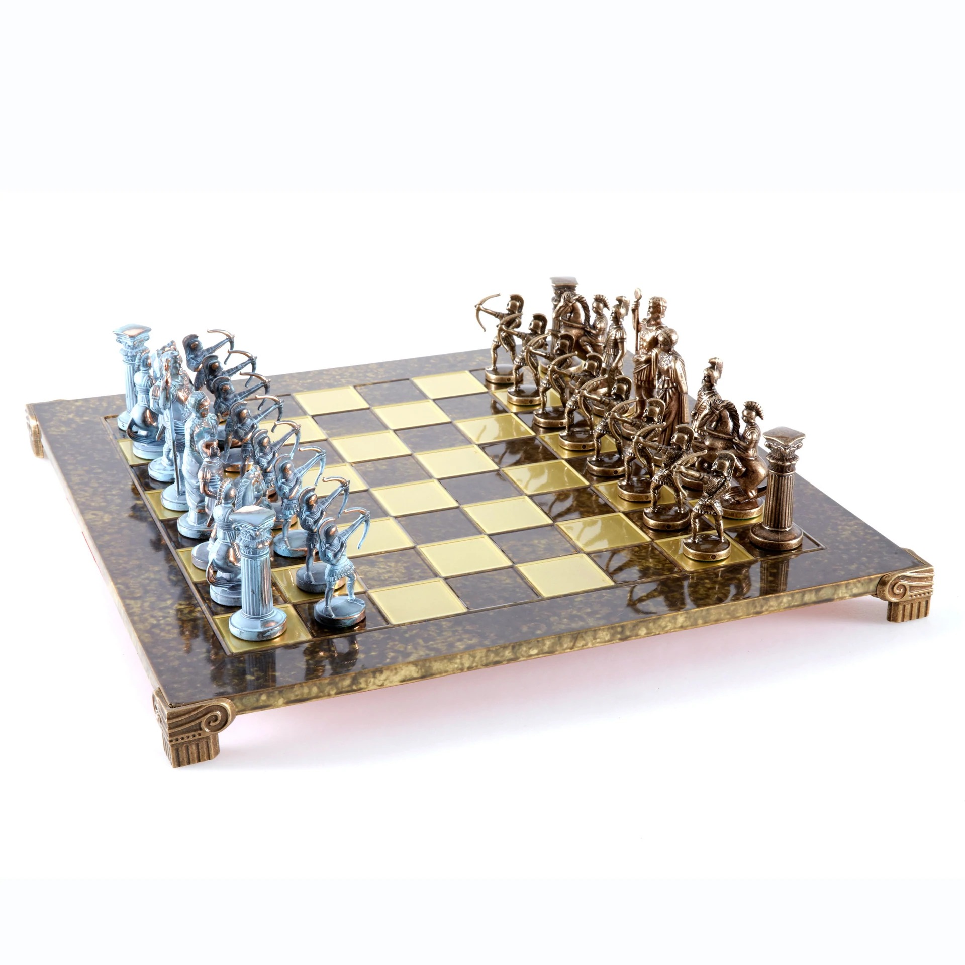 Ensemble de Jeu d'Échecs Archers et Batailles Historiques – Pièces en Métal Bronze & Patine Bleue – Image 2