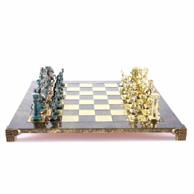 Jeu d'Echecs Greco-Romain - Pièces Vertes et Dorées avec Plateau de Jeu en Metal – Image 3