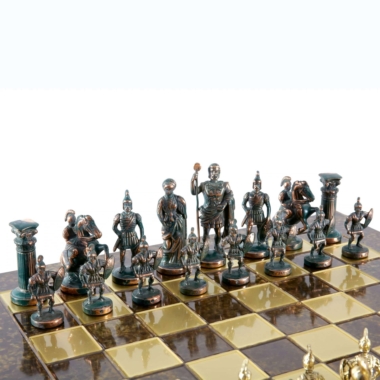 Jeu d'Echecs Greco-Romain - Pièces Vertes et Dorées avec Plateau de Jeu en Metal – Image 4