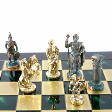 Jeu d'Echecs Greco-Romain - Pièces Vertes et Dorées avec Plateau de Jeu en Metal – Image 11