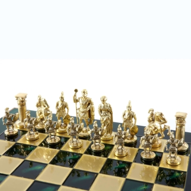 Jeu d'Echecs Greco-Romain - Pièces Vertes et Dorées avec Plateau de Jeu en Metal – Image 9