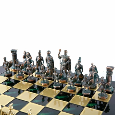 Jeu d'Echecs Greco-Romain - Pièces Vertes et Dorées avec Plateau de Jeu en Metal – Image 10