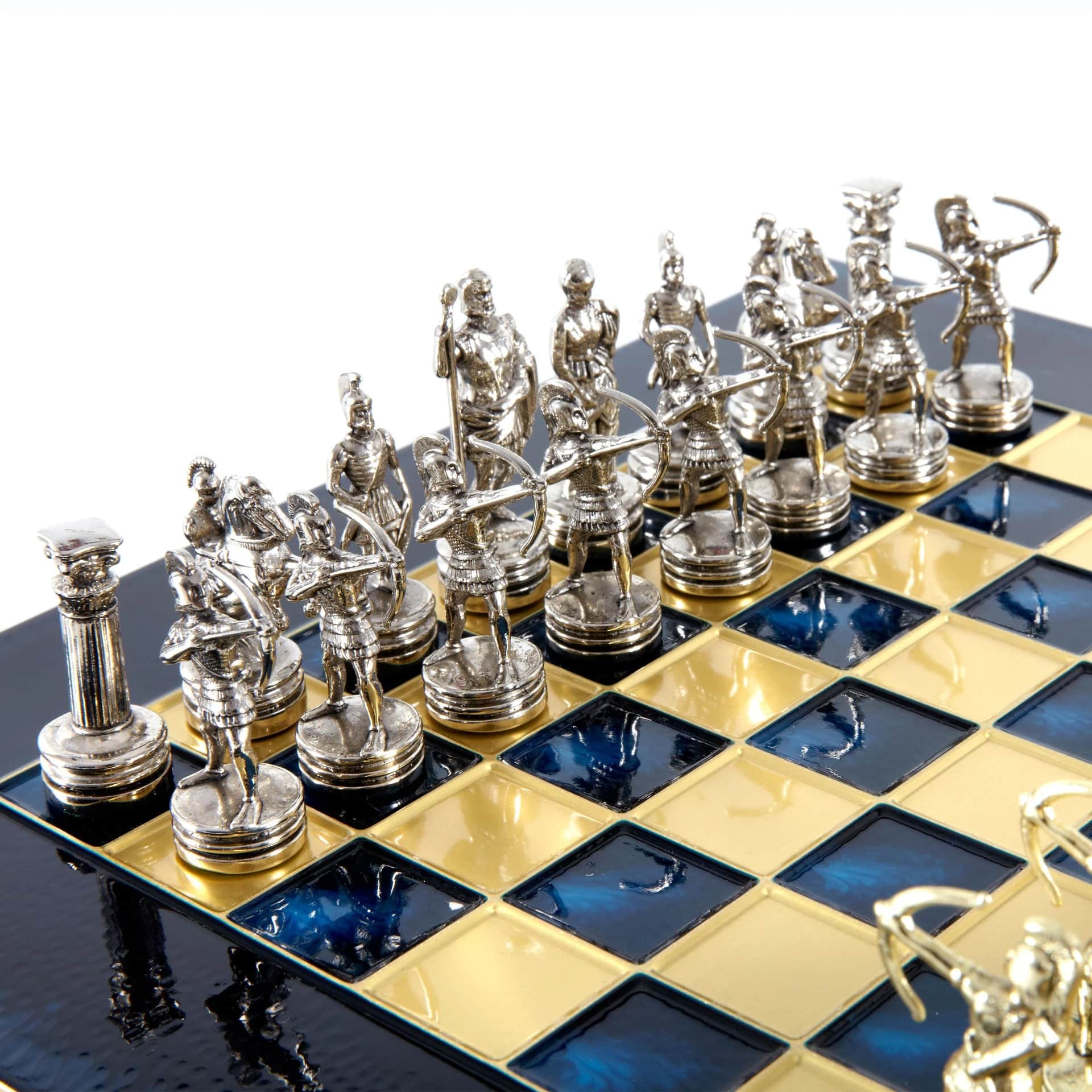 Petit Ensemble de Jeu d'Échecs en Métal Argenté et Or Archers - Coffret en Bois Stratifié avec Échiquier en Métal – Image 23