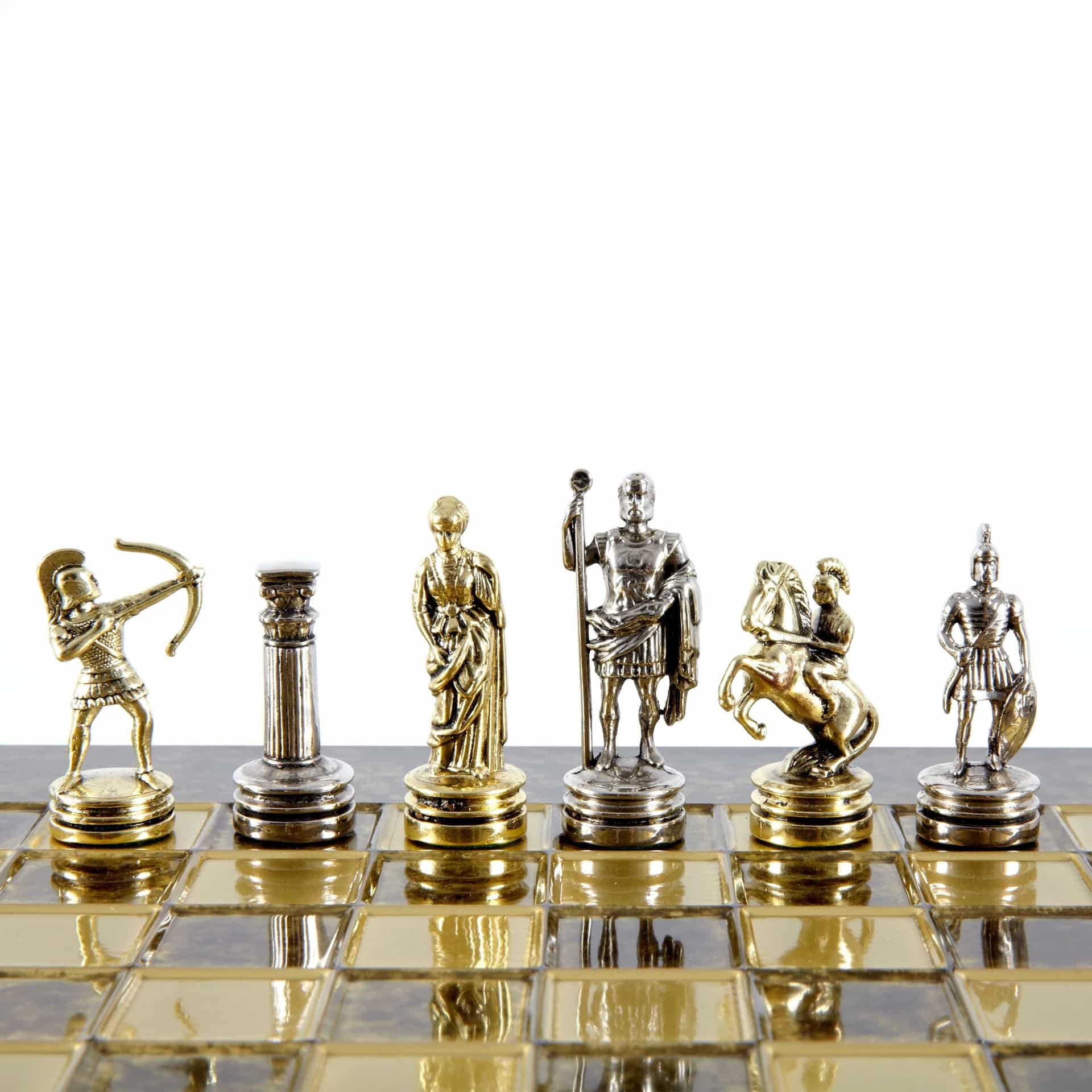 Petit Ensemble de Jeu d'Échecs en Métal Argenté et Or Archers - Coffret en Bois Stratifié avec Échiquier en Métal – Image 11