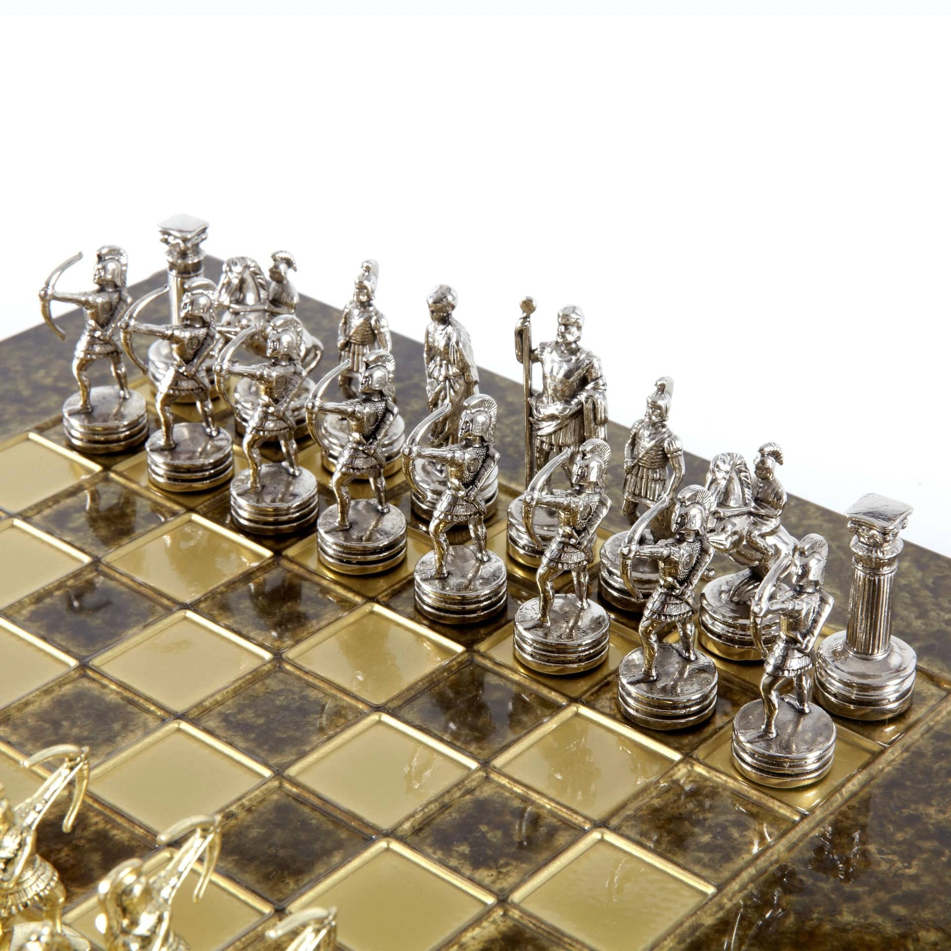 Petit Ensemble de Jeu d'Échecs en Métal Argenté et Or Archers - Coffret en Bois Stratifié avec Échiquier en Métal – Image 9