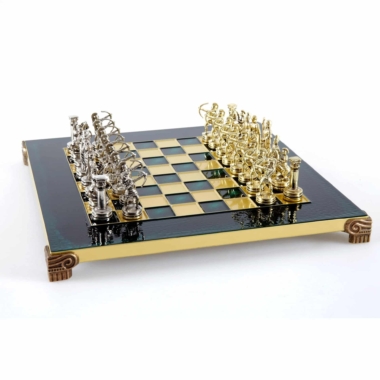 Alternative view of Petit Ensemble de Jeu d'Échecs en Métal Argenté et Or Archers - Coffret en Bois Stratifié avec Échiquier en Métal