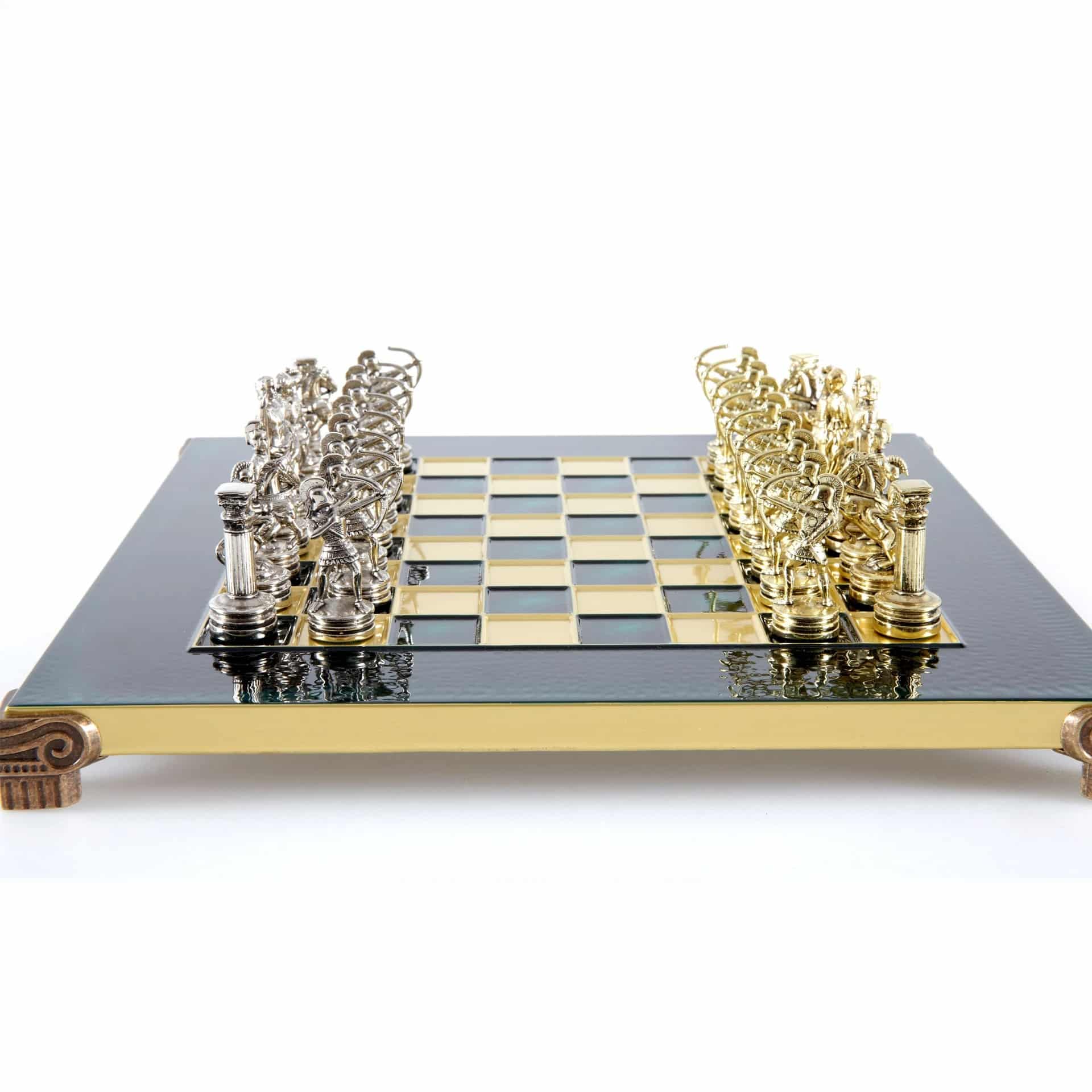 Petit Ensemble de Jeu d'Échecs en Métal Argenté et Or Archers - Coffret en Bois Stratifié avec Échiquier en Métal – Image 3