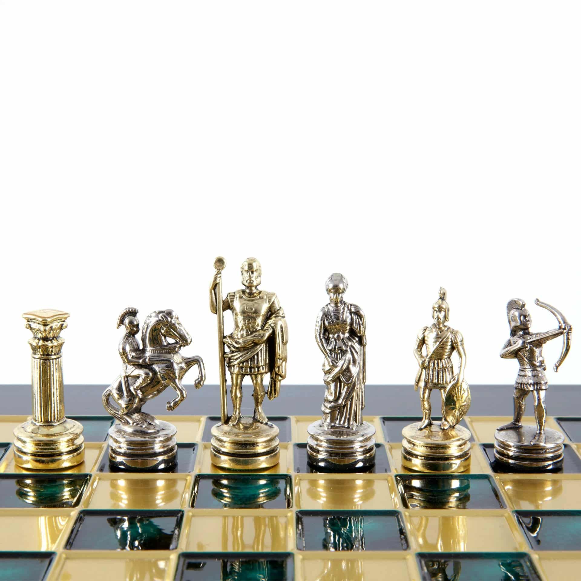 Petit Ensemble de Jeu d'Échecs en Métal Argenté et Or Archers - Coffret en Bois Stratifié avec Échiquier en Métal – Image 6