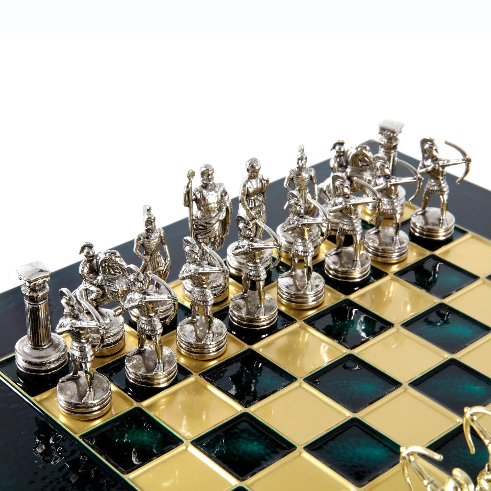 Petit Ensemble de Jeu d'Échecs en Métal Argenté et Or Archers - Coffret en Bois Stratifié avec Échiquier en Métal – Image 4