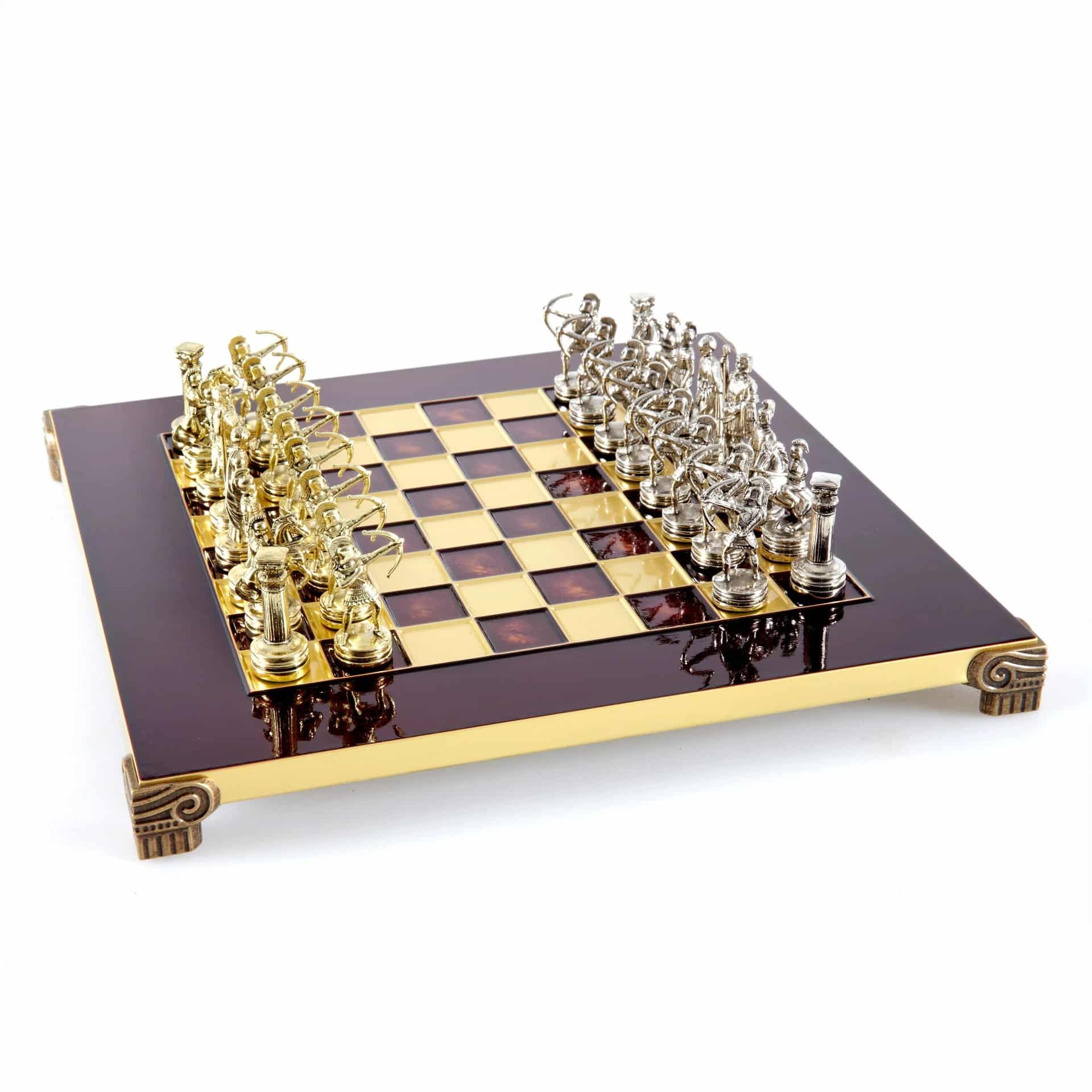 Petit Ensemble de Jeu d'Échecs en Métal Argenté et Or Archers - Coffret en Bois Stratifié avec Échiquier en Métal – Image 12