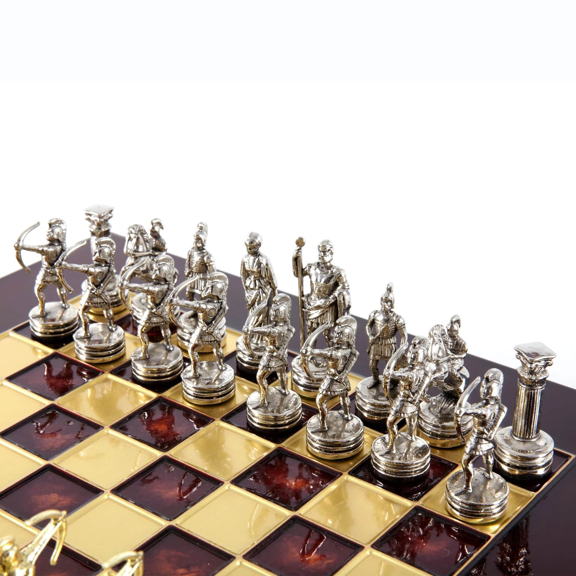 Petit Ensemble de Jeu d'Échecs en Métal Argenté et Or Archers - Coffret en Bois Stratifié avec Échiquier en Métal – Image 16