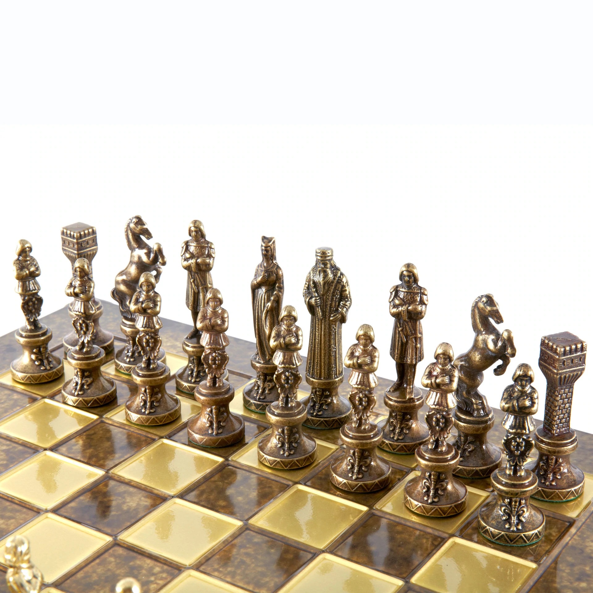 Jeu d'échecs Renaissance - Échiquier et Pièces d'Echecs en Metal Or et Bronze – Image 4