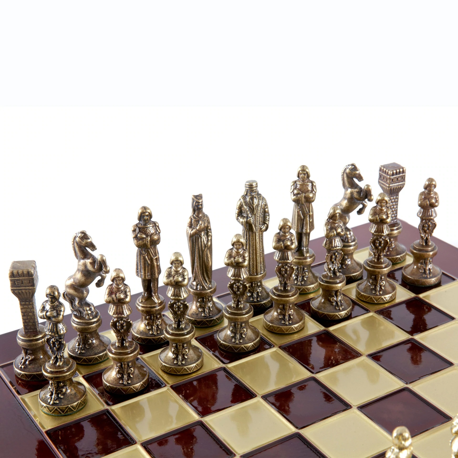 Jeu d'échecs Renaissance - Échiquier et Pièces d'Echecs en Metal Or et Bronze – Image 10