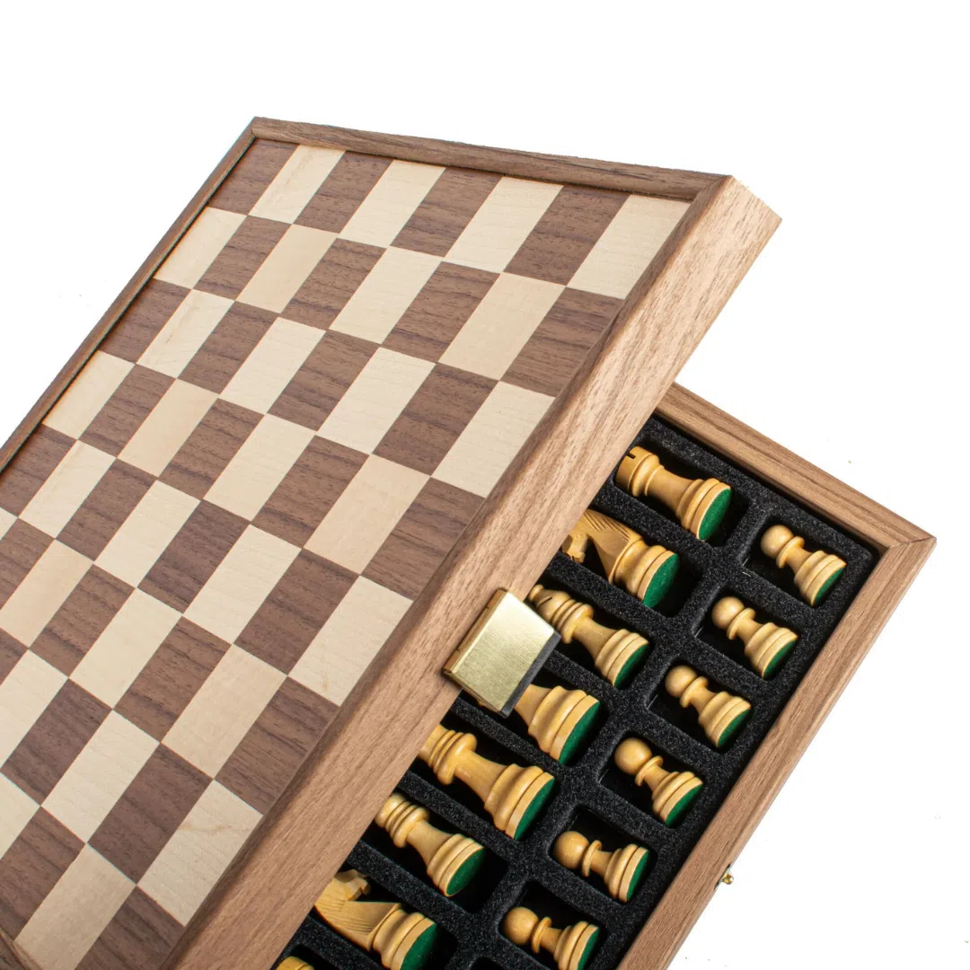 Ensemble Pieces d'Échecs et Echiquier en Bois de Noyer et de Chene avec Rangement Integre – Image 2