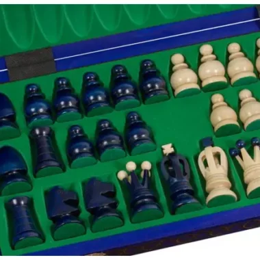 Grand Jeu d’Echecs en Bois Bleu – Échiquier 44 cm pour Amateurs et Famille