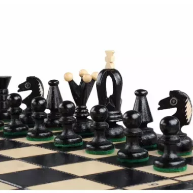 Jeu d’Echecs en Bois Pliable avec Rangement Noir et Ivoire - 35 x35 cm