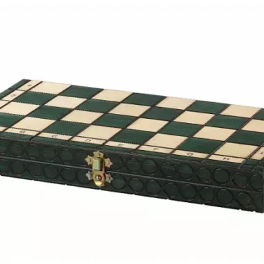 Jeu d’Echecs en Bois Vert et Ivoire Pliant et avec Rangement